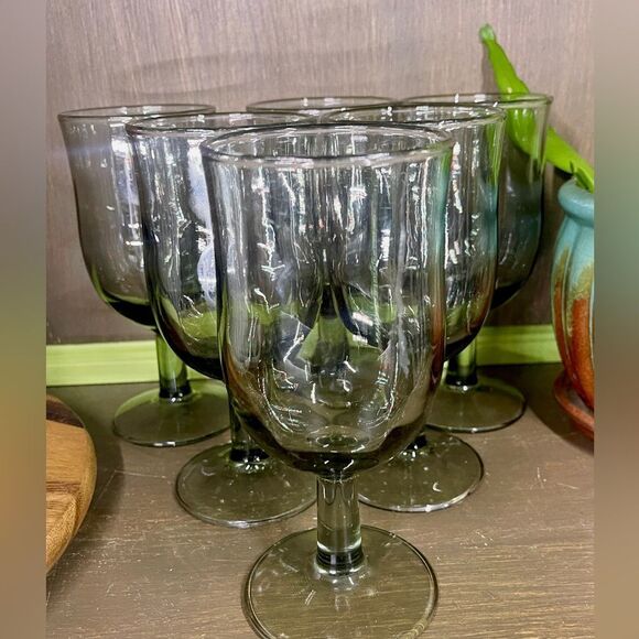Vintage Mid Century Smoke Glasses Set of 6 - Picture 2 of 10